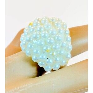 Vintage Dome Ring, Statement, Faux Pearls, White, Cream,  Acrylic, Size 6